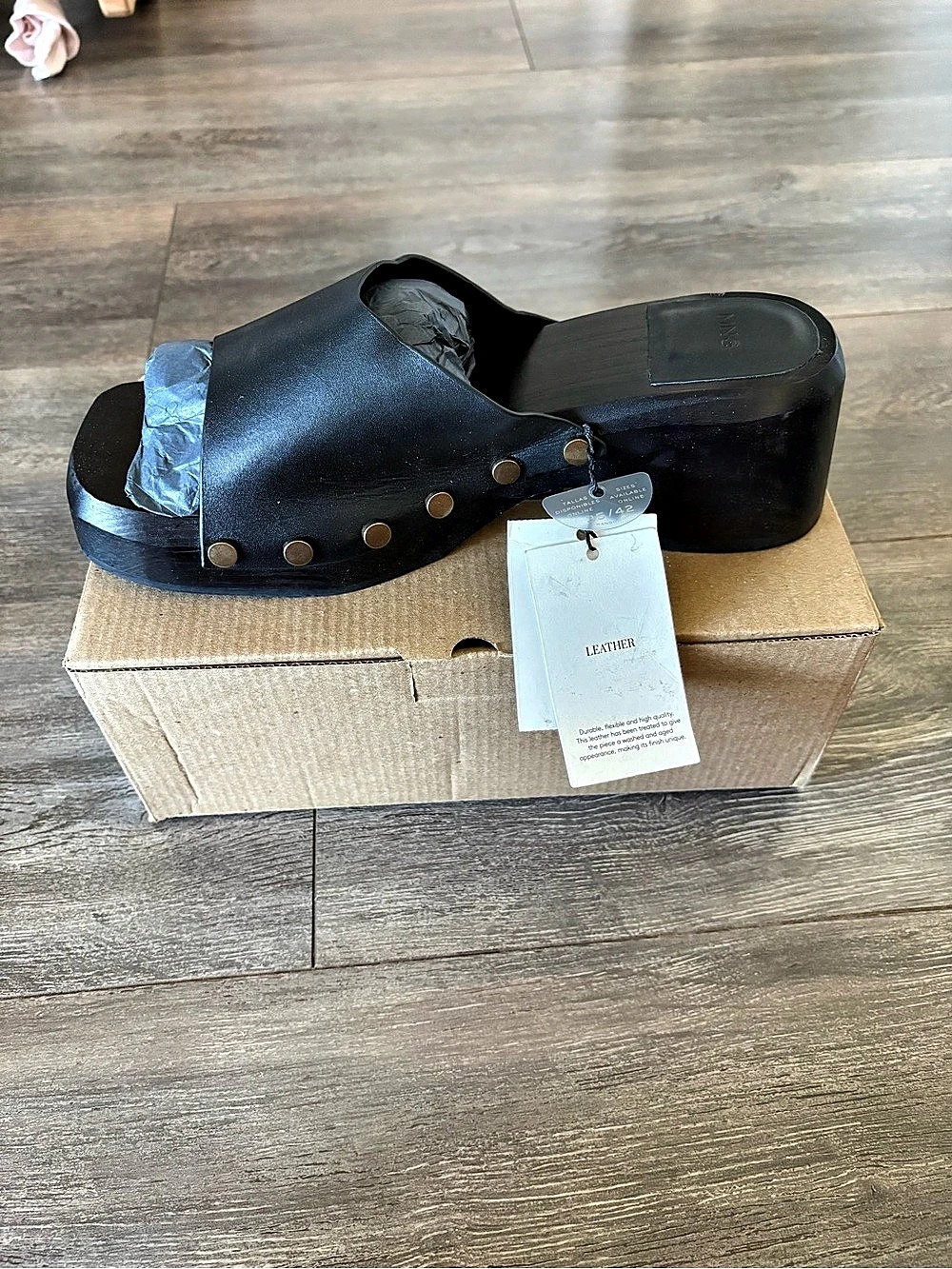 NWT Mango Studded Leather Clog Black